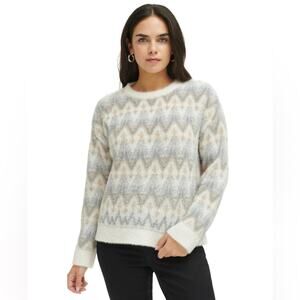 Calvin Klein Women's Eyelash Knit Fair Isle Sweater In Porcelain Size Medium